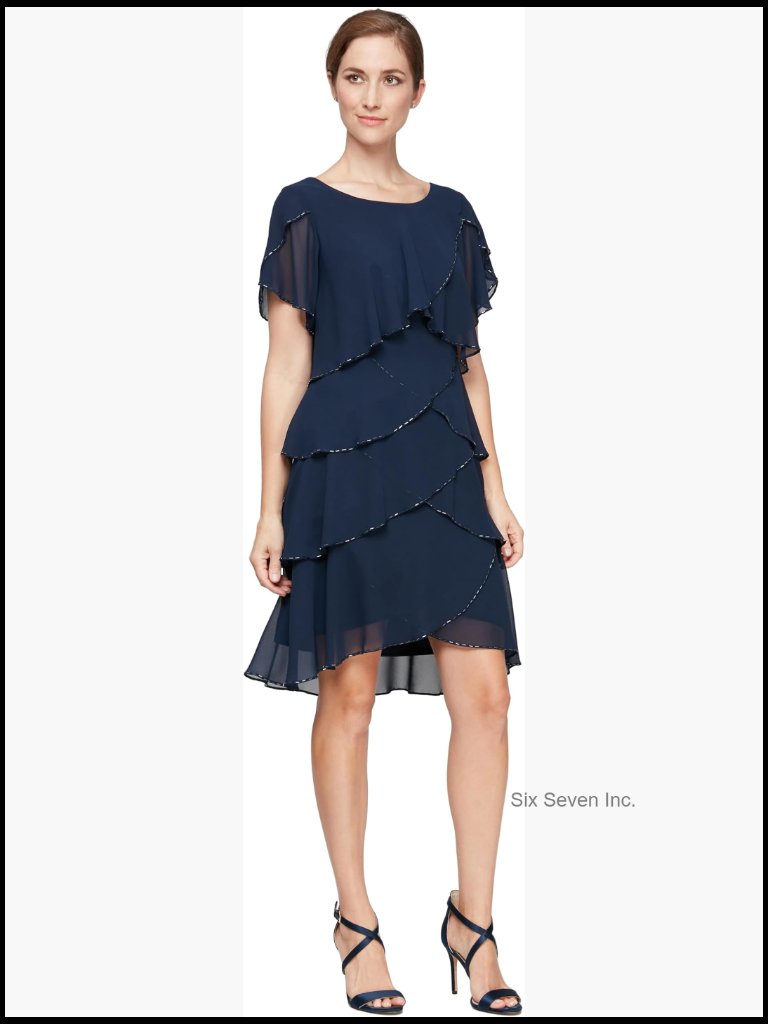 Short Tulip Sleeve Tiered Chiffon Cocktail Dress Wedding Guest Gown